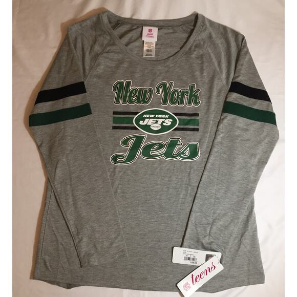 NFL Teens New York Jets Shirt Juniors Girls XL (15/17) Logo Grey Long Sleeve - Picture 2 of 4